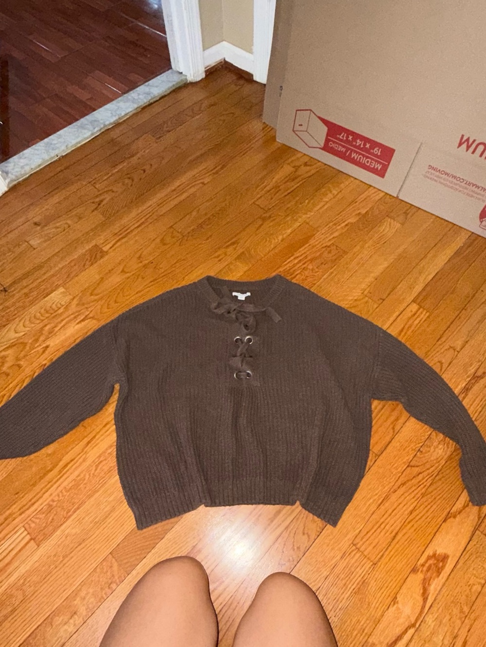 American Eagle Outfitters Brown Lace-Up Sweater